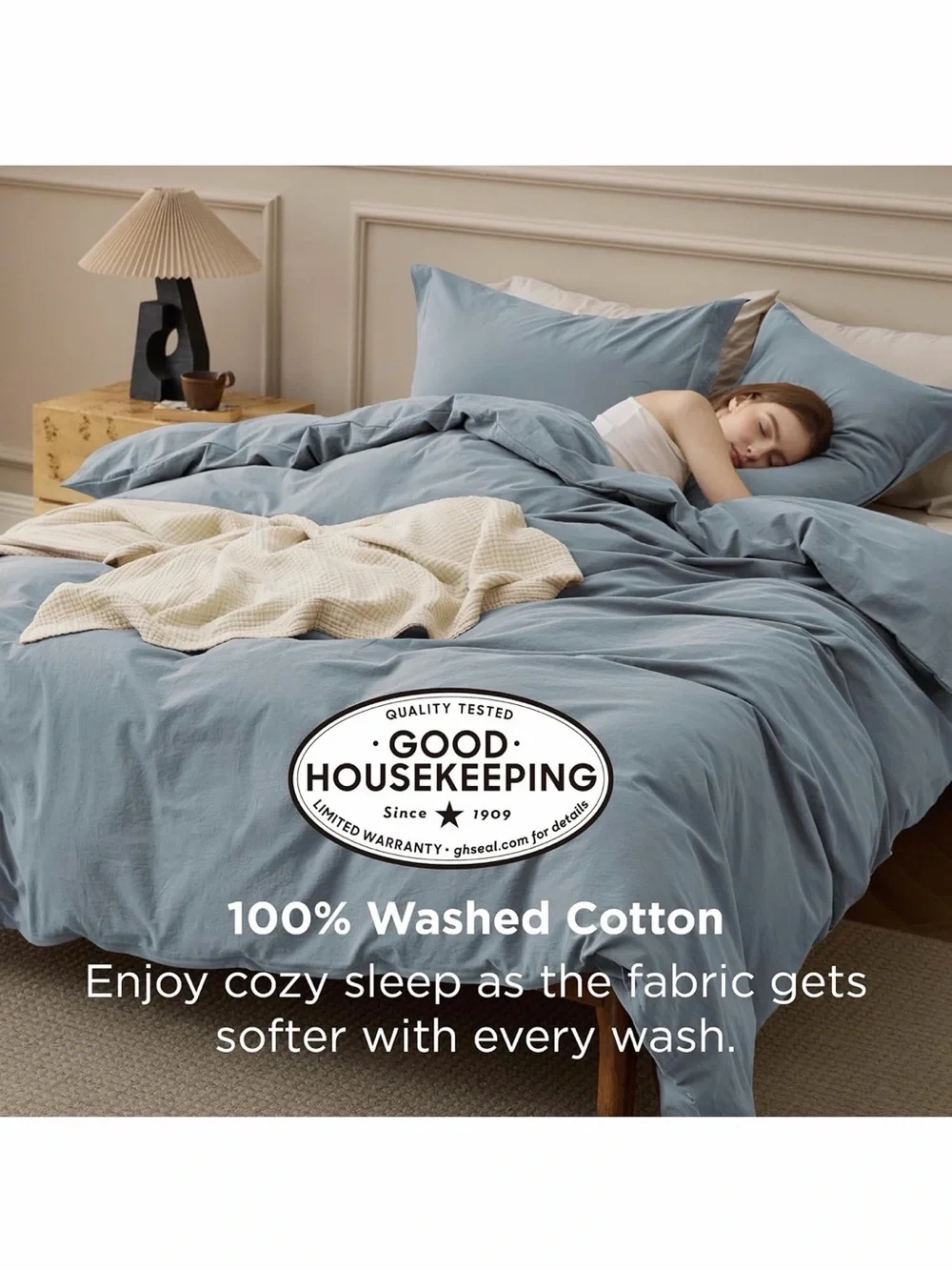 Bedsure PureWoven 100% Washed Cotton Duvet🛏️3PC Cover Set King Sz